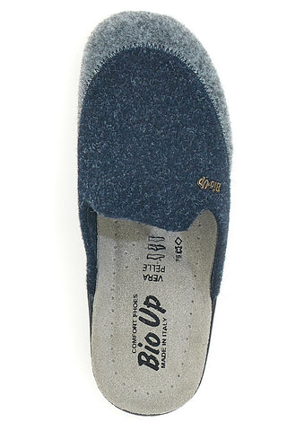 Blaugraue Hausschuhe aus echtem Leder BIO UP 653