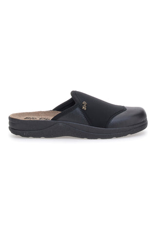 Schwarze Hausschuhe mit Echtledersohle BIO UP 641
