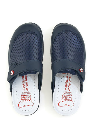 Ciabatte da Lavoro Blu Vera Pelle Made In Italy MR Chef 1668