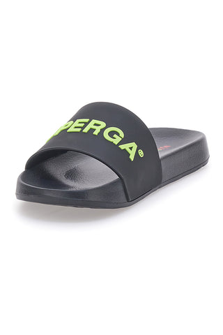 Ciabatte nere con fascia e logo verde da uomo Superga S24U433