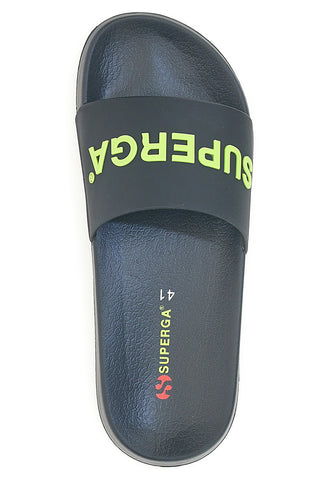 Ciabatte nere con fascia e logo verde da uomo Superga S24U433