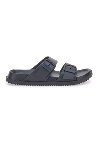 Schwarze Gummipantoffeln mit Doppelriemen 2T2L 72593