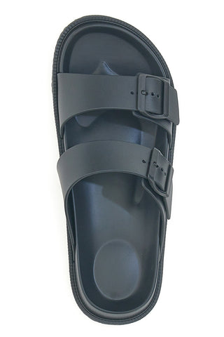 Schwarze Gummipantoffeln mit Doppelriemen 2T2L 72593