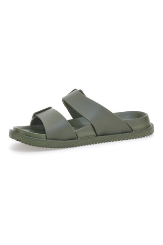 Grüne Gummipantoffeln mit Doppelriemen 2T2L 72593