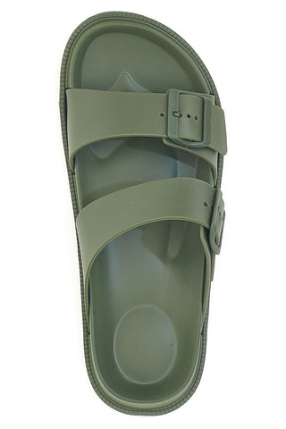 Grüne Gummipantoffeln mit Doppelriemen 2T2L 72593