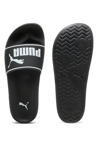 Schwarze Hausschuhe mit weißem Logo und gepolstertem Band Puma Leadcat 2.0