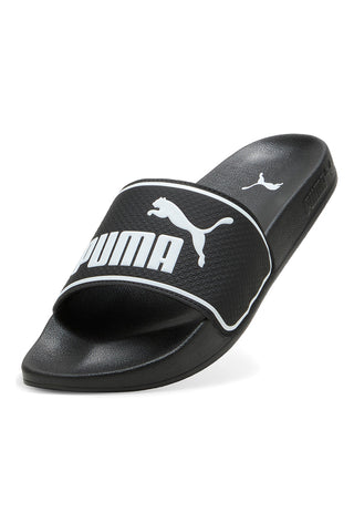Schwarze Hausschuhe mit weißem Logo und gepolstertem Band Puma Leadcat 2.0