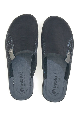 Schwarze Hausschuhe mit karierten Einsätzen und anatomischem Fußbett Inblu 17 DG