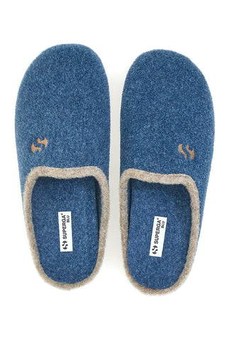 Pantofole blu in feltro con profilo a contrasto Superga S10S225