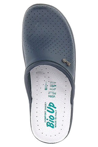 Professionelle, perforierte blaue Hausschuhe mit Innensohle aus echtem Bio-UP-621-Leder