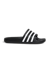 Schwarze Badeschuhe mit Adidas-Streifen Adilette Aqua