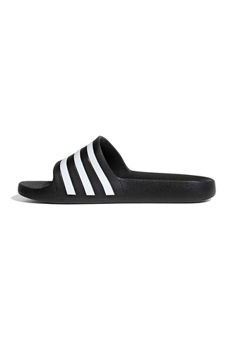 Schwarze Badeschuhe mit Adidas-Streifen Adilette Aqua