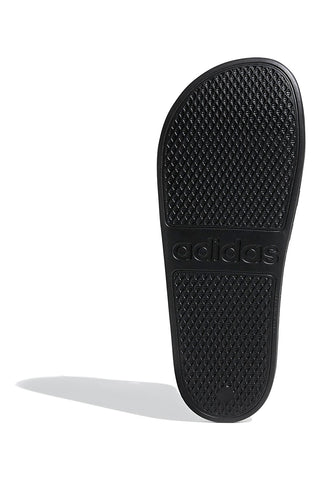 Schwarze Badeschuhe mit Adidas-Streifen Adilette Aqua