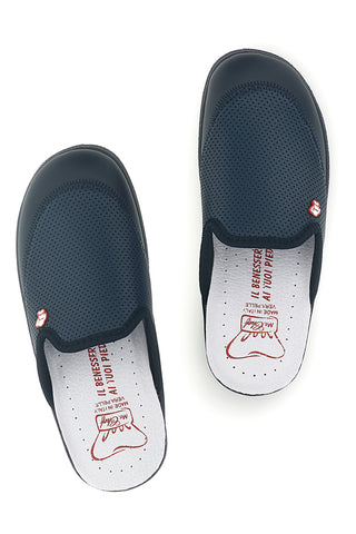 Professionelle blaue Lederpantoffeln Mr. chef 653