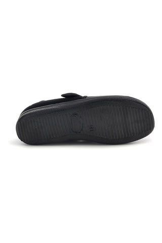 Schwarze geschlossene Hausschuhe mit verstellbarem Klettverschluss Fly flot 90220N222D