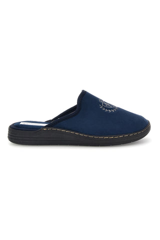 Blaue Stoffpantoffeln mit seitlicher Stickerei Jerpoint NR09H