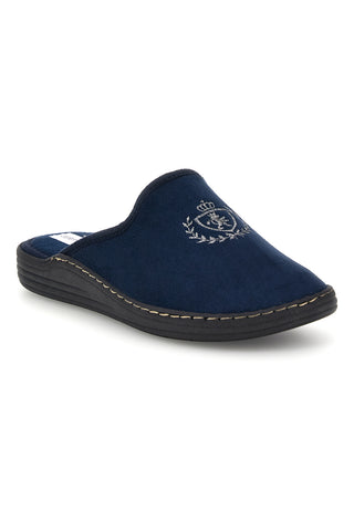 Blaue Stoffpantoffeln mit seitlicher Stickerei Jerpoint NR09H