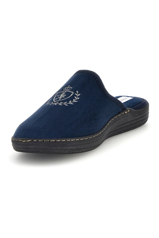 Blaue Stoffpantoffeln mit seitlicher Stickerei Jerpoint NR09H