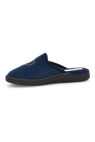 Blaue Stoffpantoffeln mit seitlicher Stickerei Jerpoint NR09H