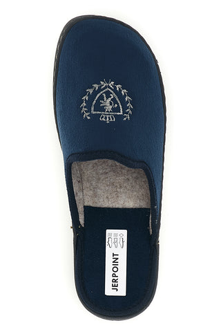 Blaue Stoffpantoffeln mit seitlicher Stickerei Jerpoint NR09H
