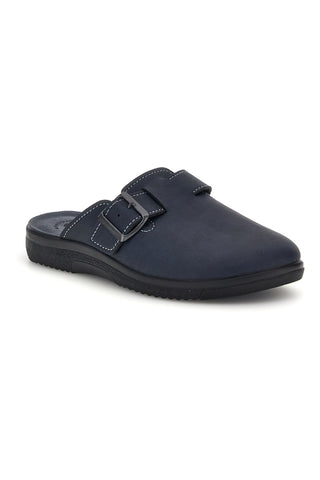 Blaue Pantoffeln mit verstellbarer Schnalle und Kontrastnähten Inblu 19 DG