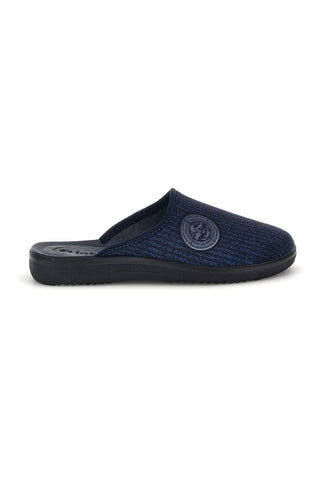 Blaue Stoffpantoffeln mit Inblu-Logo an der Seite, Modell 16 DG
