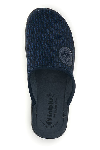 Blaue Stoffpantoffeln mit Inblu-Logo an der Seite, Modell 16 DG