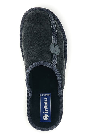 Graue Stoffpantoffeln mit Inblu-Logo an der Seite 9136