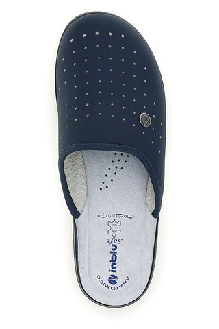 Professionelle blaue Hausschuhe mit anatomisch geformtem Fußbett und Lederinnensohle Inblu 33 RH