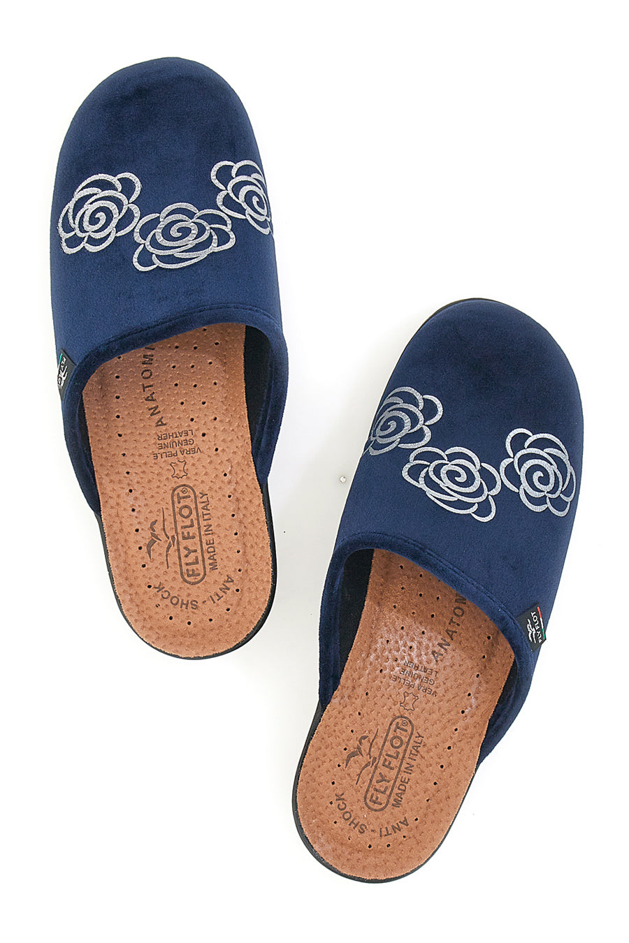 Fly Flot Pantofole In Feltro Di Lana Blu Con Chiusura Velcro - Suola PU E Memory Foam - Taglia 36 EU