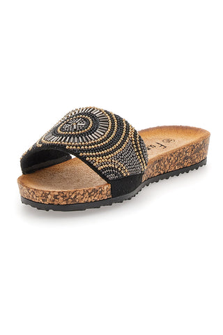 Schwarze Hausschuhe mit Perlen Fun Beach 14204