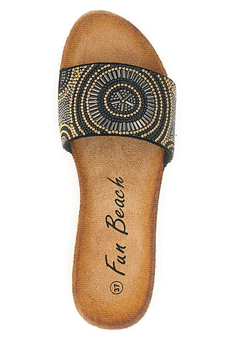 Schwarze Hausschuhe mit Perlen Fun Beach 14204