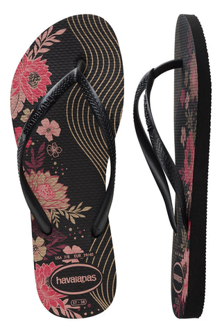 Havaianas Slim Organic Schwarze Flip-Flops mit Blumen