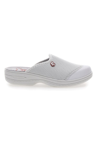 Weiße Arbeitspantoffeln aus echtem Leder, hergestellt in Italien, Mrs. Chef 553