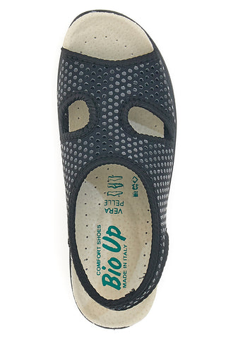 Schwarze Sandalen, hergestellt in Italien, mit Bio Up 1321-Lederfußbett