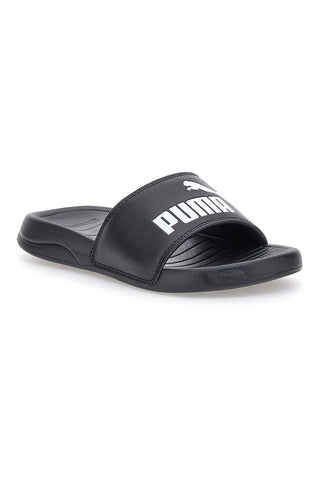 Schwarze Hausschuhe mit weißem Puma Popcat 20 jr-Logo