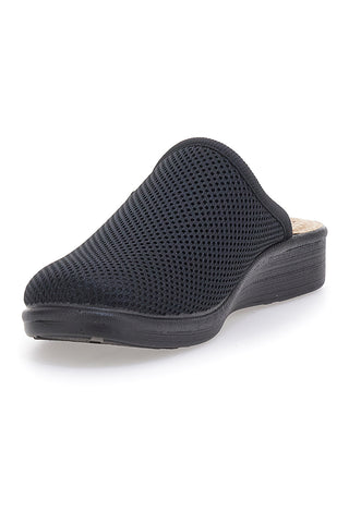 Schwarze Hausschuhe mit Lederfußbett, hergestellt in Italien, Fly Flot 83368