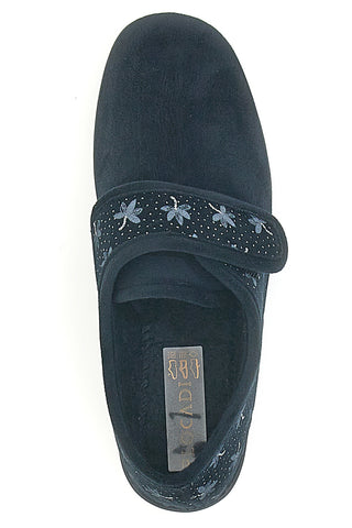 Schwarze Hausschuhe mit grauem Muster aus Stoff mit Klettverschluss Plocadi AZ524580