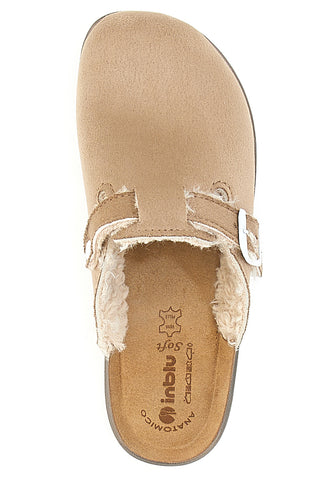 Nudefarbene Hausschuhe mit Innenfell und weißer Sohle INBLU 20 ct