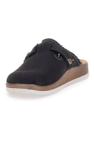 Schwarze Hausschuhe mit Innenfell und weißer Sohle INBLU 20 ct