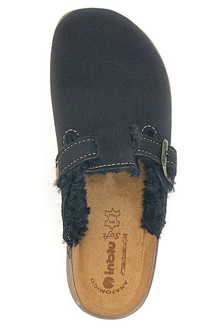 Schwarze Hausschuhe mit Innenfell und weißer Sohle INBLU 20 ct