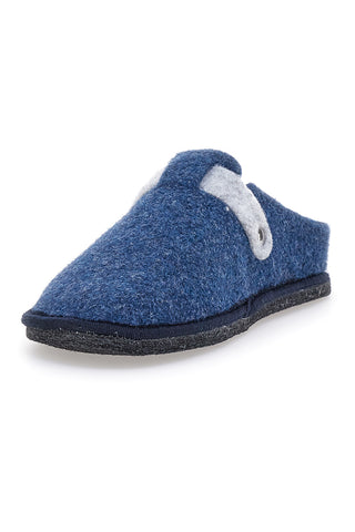 Blaue Filzhausschuhe mit Schnalle und herausnehmbarer Innensohle. Danke 1