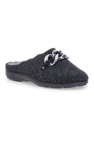 Pantofole Nere in Feltro con Catena Color Canna di Fucile Grazie 3004d