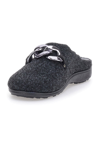 Pantofole Nere in Feltro con Catena Color Canna di Fucile Grazie 3004d