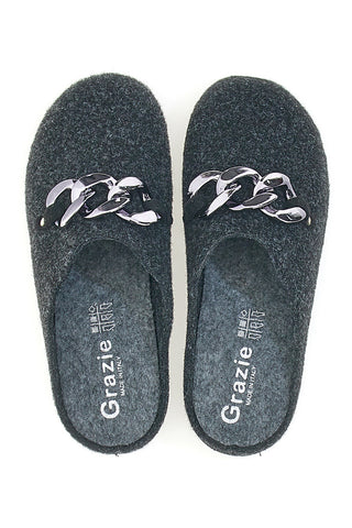 Pantofole Nere in Feltro con Catena Color Canna di Fucile Grazie 3004d
