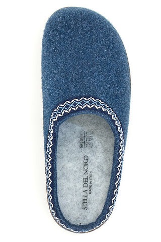 Pantofole Blu in Feltro con Bordo Ricamato e Plantare Estraibile Pittarello Stella Del Nord Bio2