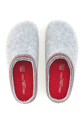 Pantofole Grigie in Feltro con Bordo Ricamato e Plantare Estraibile Pittarello Stella Del Nord Bio2