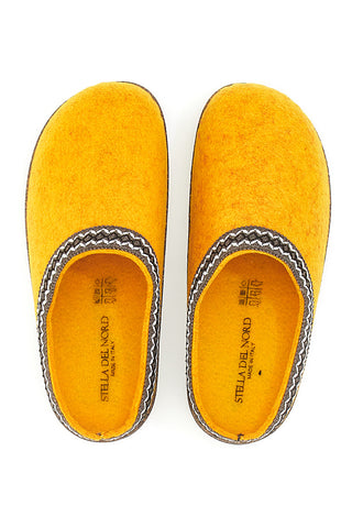 Pantofole Gialle in Feltro con Bordo Ricamato Pittarello Stella Del Nord Bio2