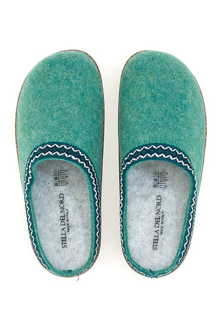 Pantofole Verdi in Feltro con Bordo Ricamato e Plantare Estraibile Pittarello Stella Del Nord Bio2