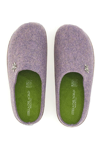 Pantofole Lilla in Feltro con Fiore in Metallo e Plantare Estraibile Pittarello Stella Del Nord Bio6